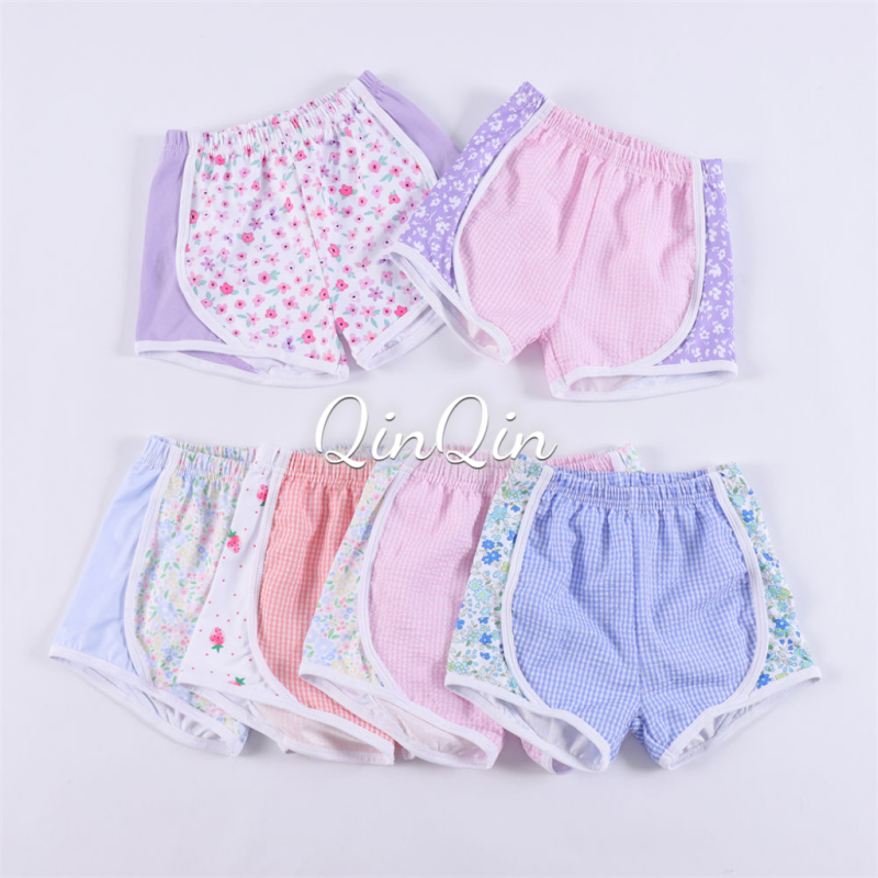 2026 Quick Shipment Hot Sale Seersucker Gingham Girls Active Shorts Sports Shorts for Summer Custom Prints
