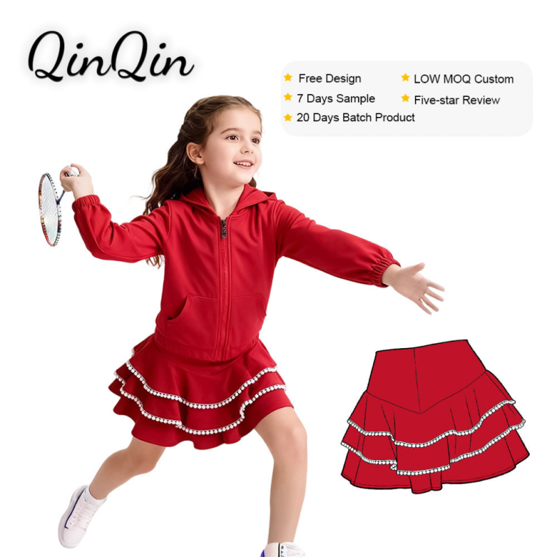 Girls Active Casual Yoga Skirt Multi Layer Hem Lace Trim Built-in Shorts Custom Size