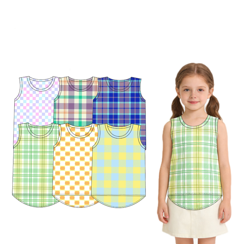 QinQin Customized Prints Logo Children Girls Athletic Wear Fitness Activewear Kids Girls UPF 50+ Sleeveless Tank Top