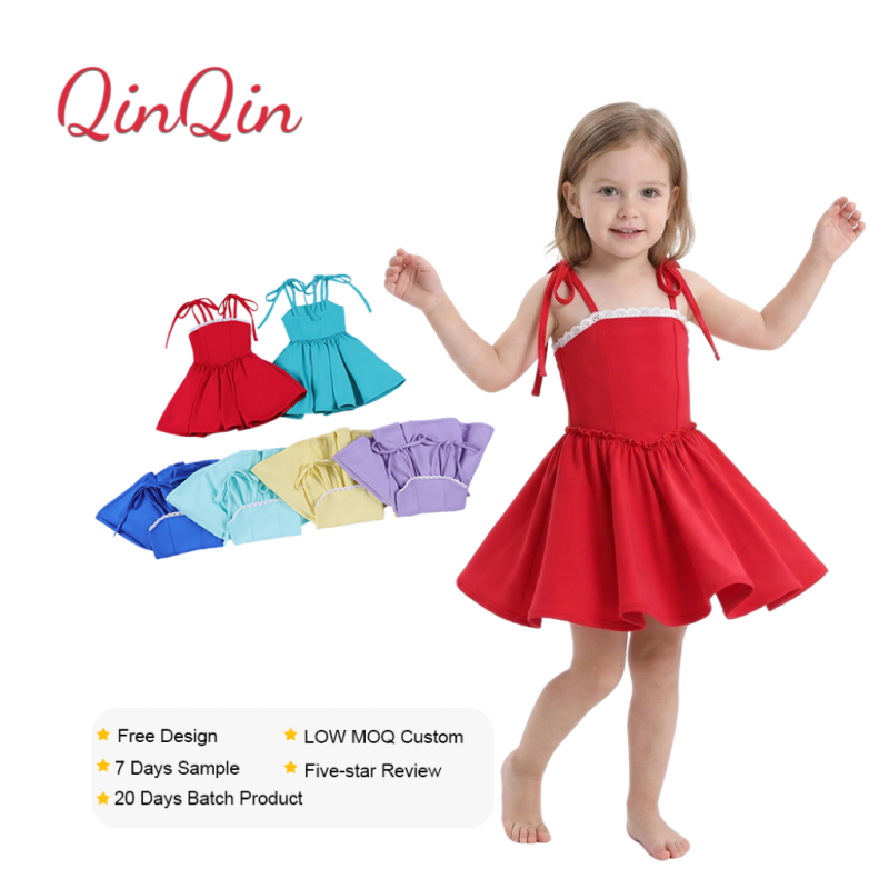 Girls Boutique Yoga Dress Solid Color Camisole Puff Skirt Organza Built-in Shorts Custom Print
