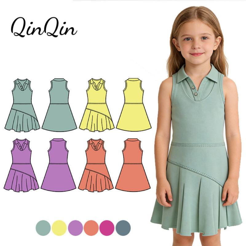 QinQin Active Wear Kids Children's Clothing Manufacturer All Yoga Girls Dresses Summer Girls Custom Color Yoga Tennis Dress