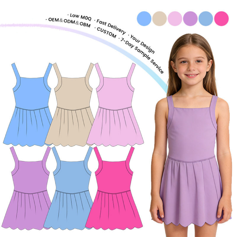 QinQin Girls Athletic Wear Dress UPF 50 Toddler Summer One Piece Sleeveless Yoga Dress Toddler Girls Summer Sports Active Dress