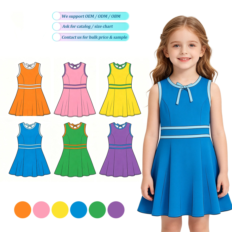 Girls Athletic Wear Custom Printed Summer Sleeveless Yoga Dress for Girls Kids Dress Knee Length Back Twisted Sports Dress