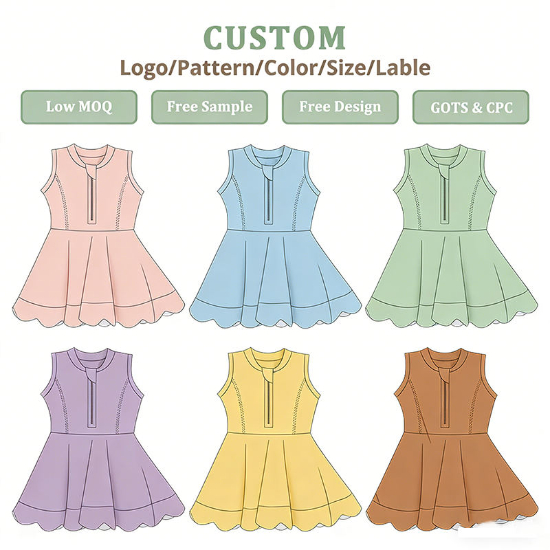 QinQin Customized Logo Sportswear Fashion Baby Girl Yoga Workout Clothing Dress Baby Yoga Dress