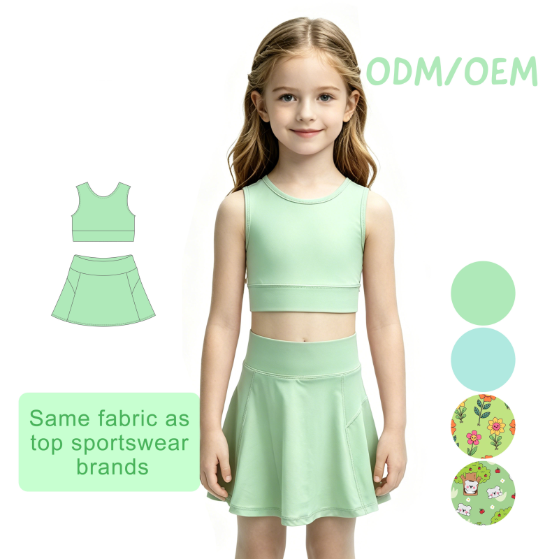New Fashion Summer Kid Shorts Sleeveless Nylon Yoga Fabric Short Pant Children Athletic Bra Top Kids Yoga Set