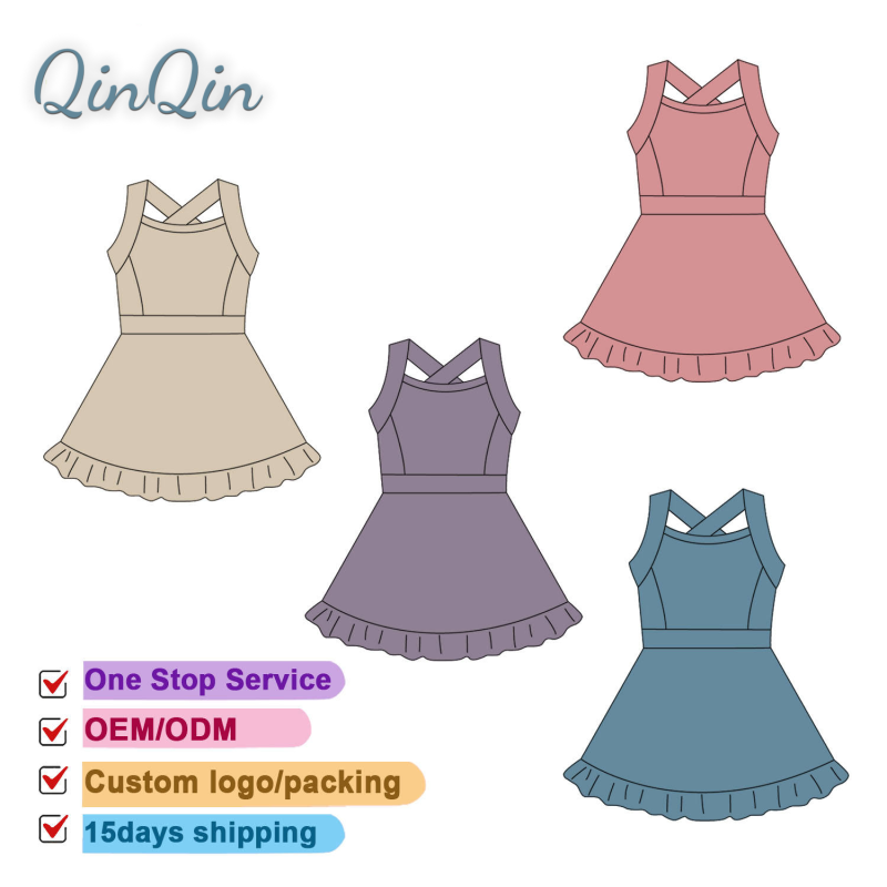 QinQin Girls Summer Active Wear Custom Logo  Manufacturer Baby Girl Dance Tennis Dress Sports Fitness Wear Toddler Yoga Dress