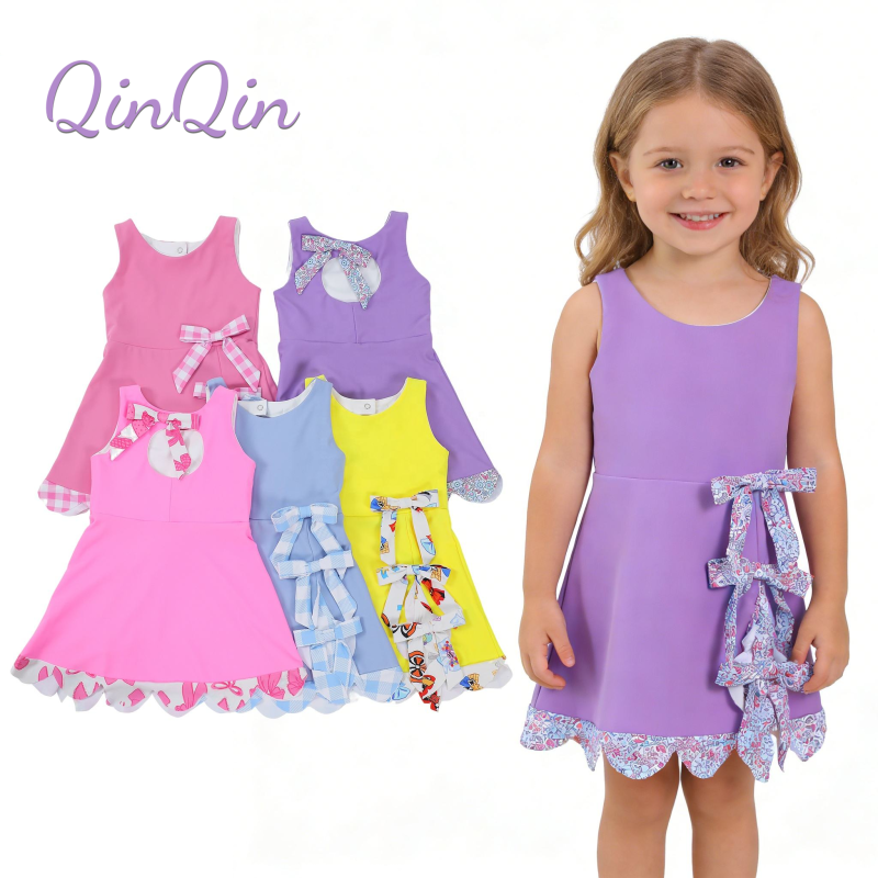 QinQin Girls Dance Dress Active Wear Kids Mysterious Box Sleeveless with Bow Detail and Built in Shorts Yoga Dress