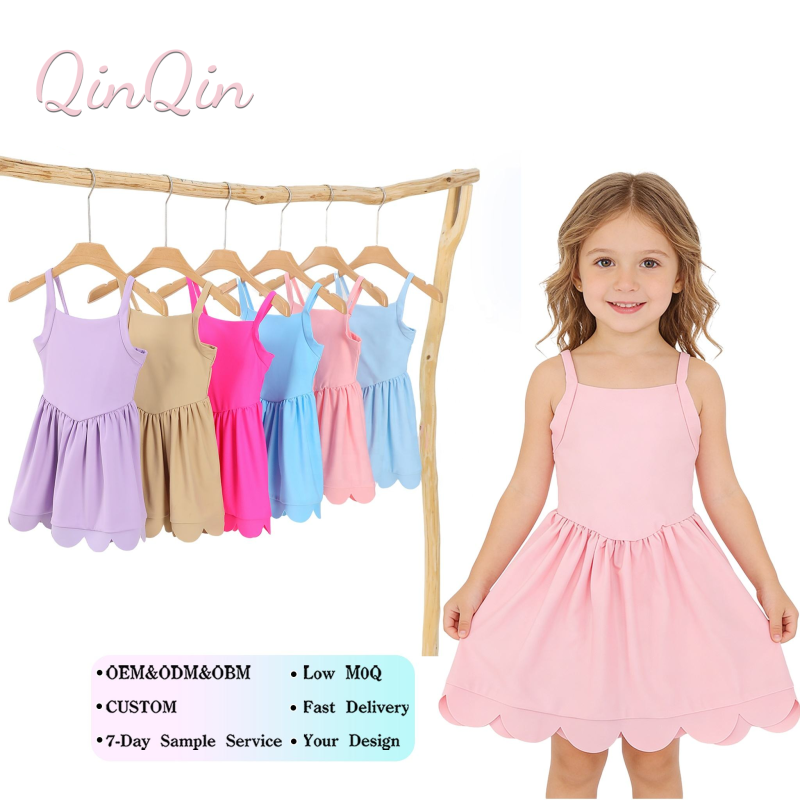 QinQin 2026 New Customized Color Logo Girls Athletic Wear Summer Yoga Dress Baby Sleeveless Mesh Yoga Dress With Shorts