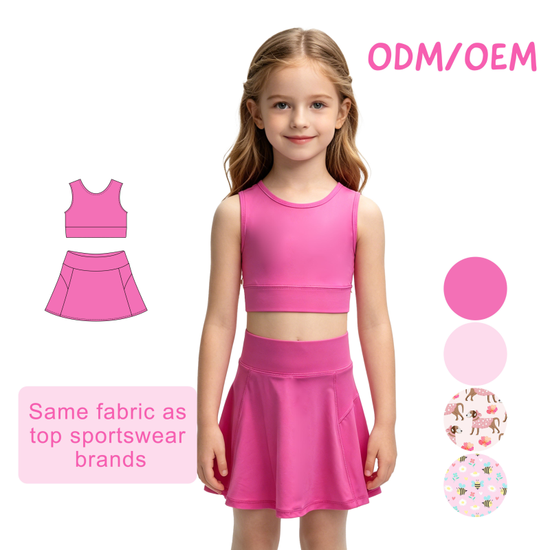 QinQin Kids Clothing Yoga Outfit Wear Pink Tennis Dress Set Activewear Sports Wear Girls Sleeveless Clothes Set