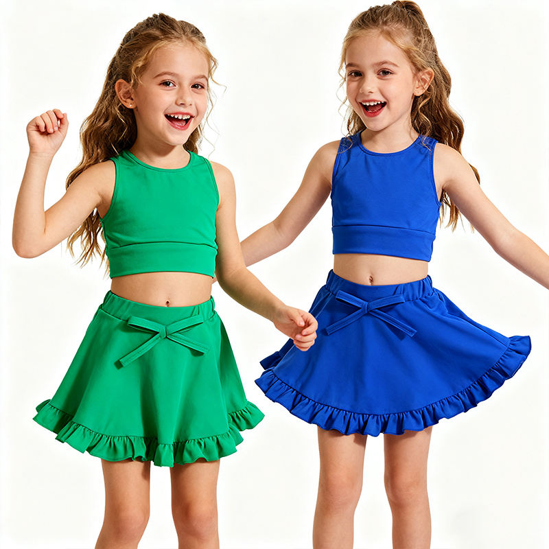 QinQin Sleeveless Cropped Top Bow Detail Skirt Built-in Shorts Active Sports Girls Sweet Sporty Yoga Set