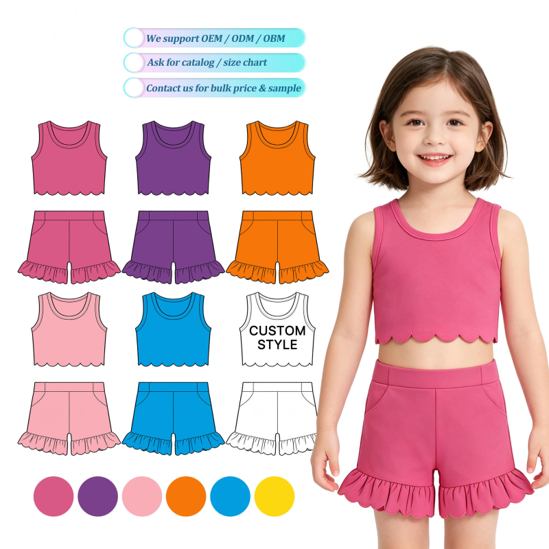 Custom OEM Kids Girls Sleeveless Yoga Sets 2-piece Boutique Yoga Activewear Outdoor Fitness Clothing 0-16 T Yoga Gym Set