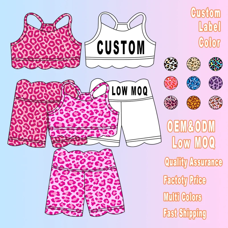 Casual 2-Piece Gym Shorts Fitness Set for Toddlers Baby Girl Yoga Wear with Leopard Pattern Children's Gym Outfit