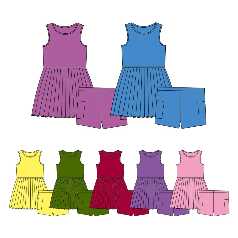 Girls Casual Summer Yoga Dress Custom Design Colors Sleeveless O-Neck Kids Dance Wear Pleated for Parties Performances