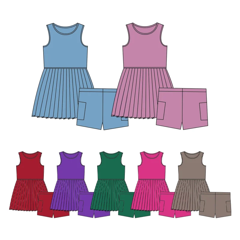 Factory Custom Yoga Set Kids Solid Color Kids Girl Yoga Dress With Shorts Two Pieces Set Elastic Kids Sport Clothing