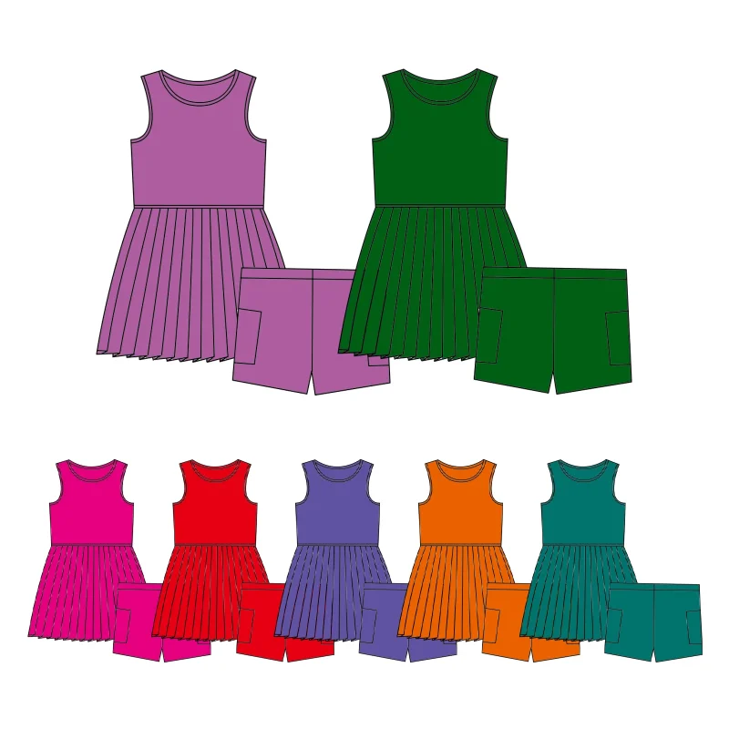 OEM Boutique Girls Fitness Sportswear Toddler Kids Biker Shorts Running Outfit Yoga Tank Dress Sets With Pocket