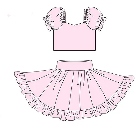 Kids Sports Clothes Solid Color Kids Sports Clothes Two Pieces Girl Yoga Dress Set Athletic Sport Ruffle Skirt Yoga Sets - Image 2