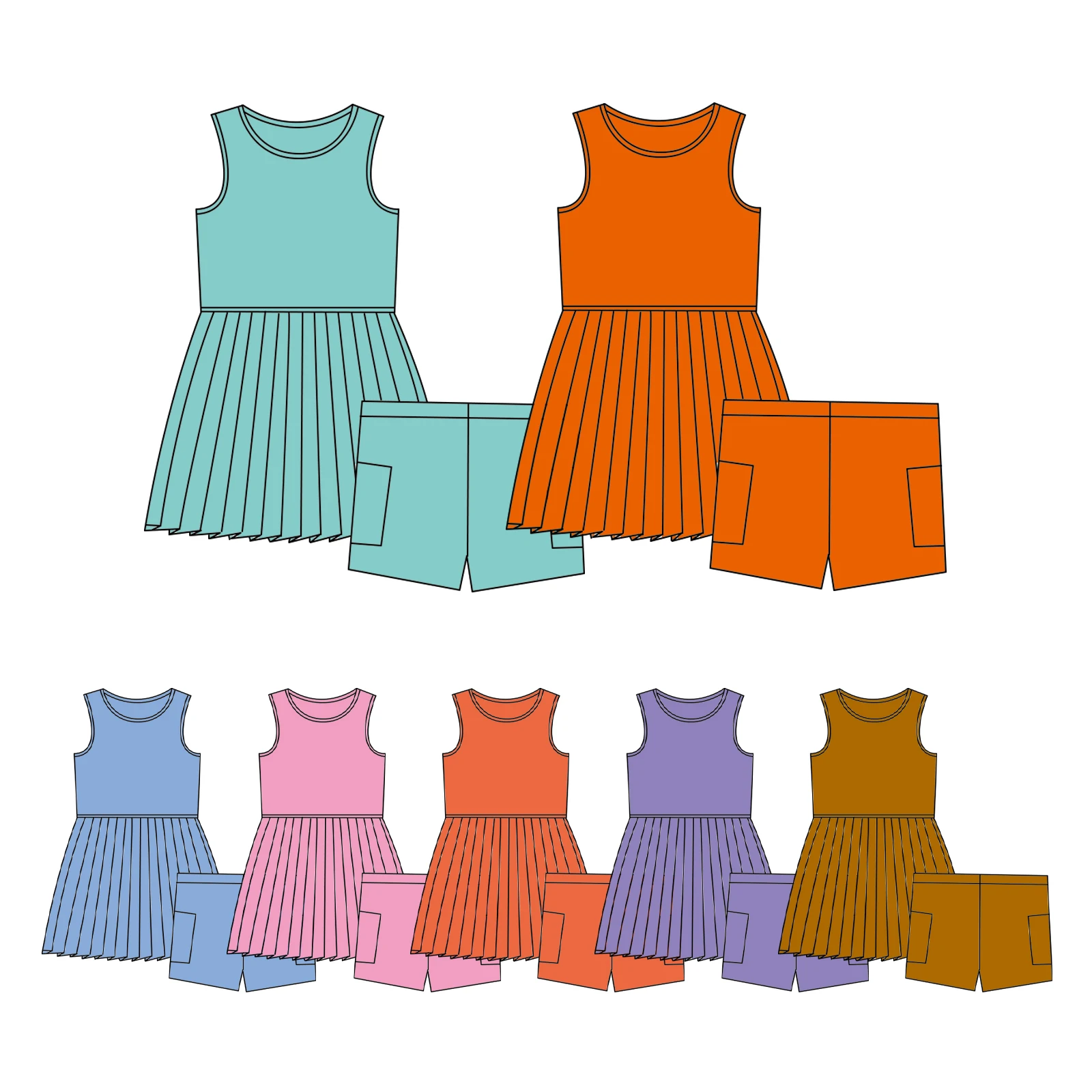 Customizable Solid Color Breathable Fabric Girls Clothing Set Sleeveless Tank Dresses With Shorts Yoga Set for All Seasons