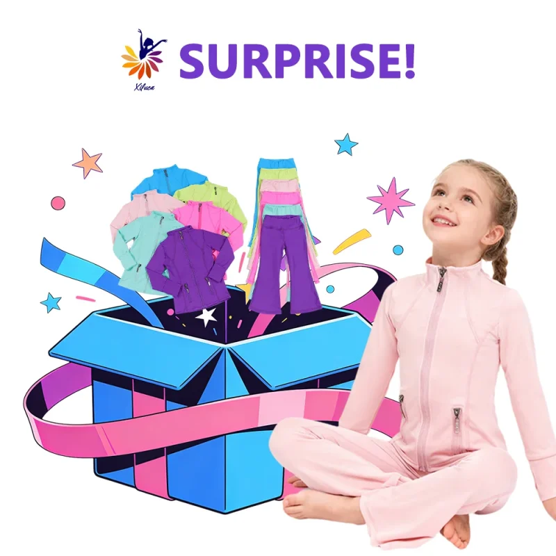 Girls Yoga Sports Set Boutique Mystery Box Slim Zip Top Flared Tight Pants Long Sleeve