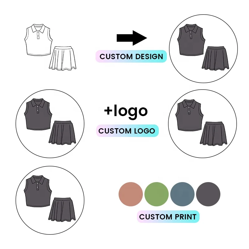 Kerui Girls Sports Summer 2026 Kids Clothing Set Polo Collar T Shirts Yoga Two Piece Outfits Tennis Skort Sets - Image 2