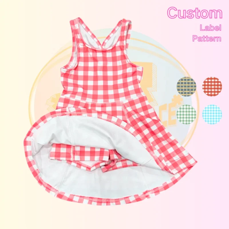 KERUI Wholesale  77% Nylon 23% Spandex Kids Tennis Wear Yoga Dress Toddler Girls Workout Gym Sports Dress with Safety Shorts