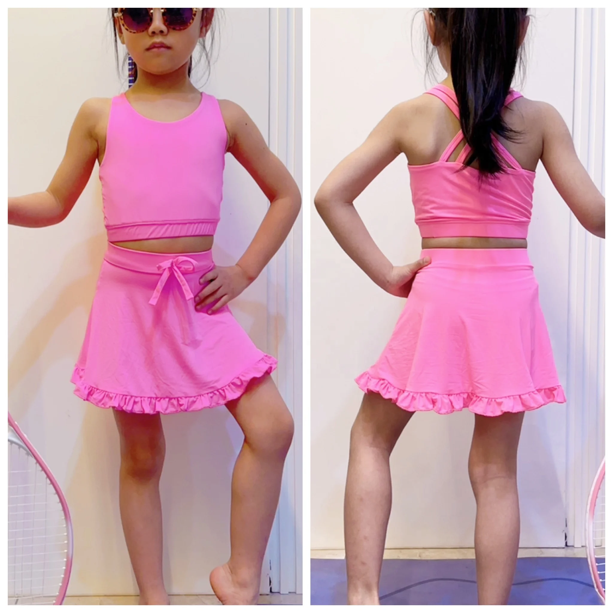 Custom Color Kids Yoga Sets-Girls Tennis Butterfly Shorts Skirts Training Bras Dress Youth Yogawear - Image 4