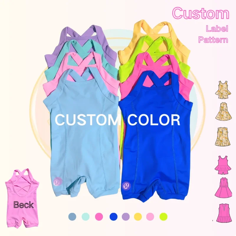 KERUI OEM&ODM One-piece Tennis Jumpsuit Teenage Girls Yoga Cheer Practice Wear Jumpsuits Sports Biker Leotards Youth for Kids