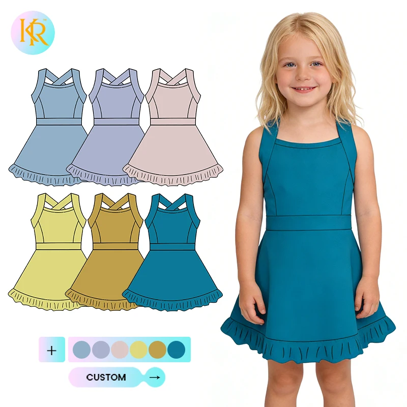 Kerui Girls Summer Active Wear Custom Logo  Manufacturer Baby Girl Dance Tennis Dress Sports Fitness Wear Toddler Yoga Dress