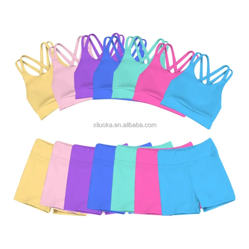 Customized logo Kids Athletic Wear Girls Yoga Clothes Kids Yoga Sets Girl Yoga Sportswear Girl Gym Outfits Kids Sport Wear Suit