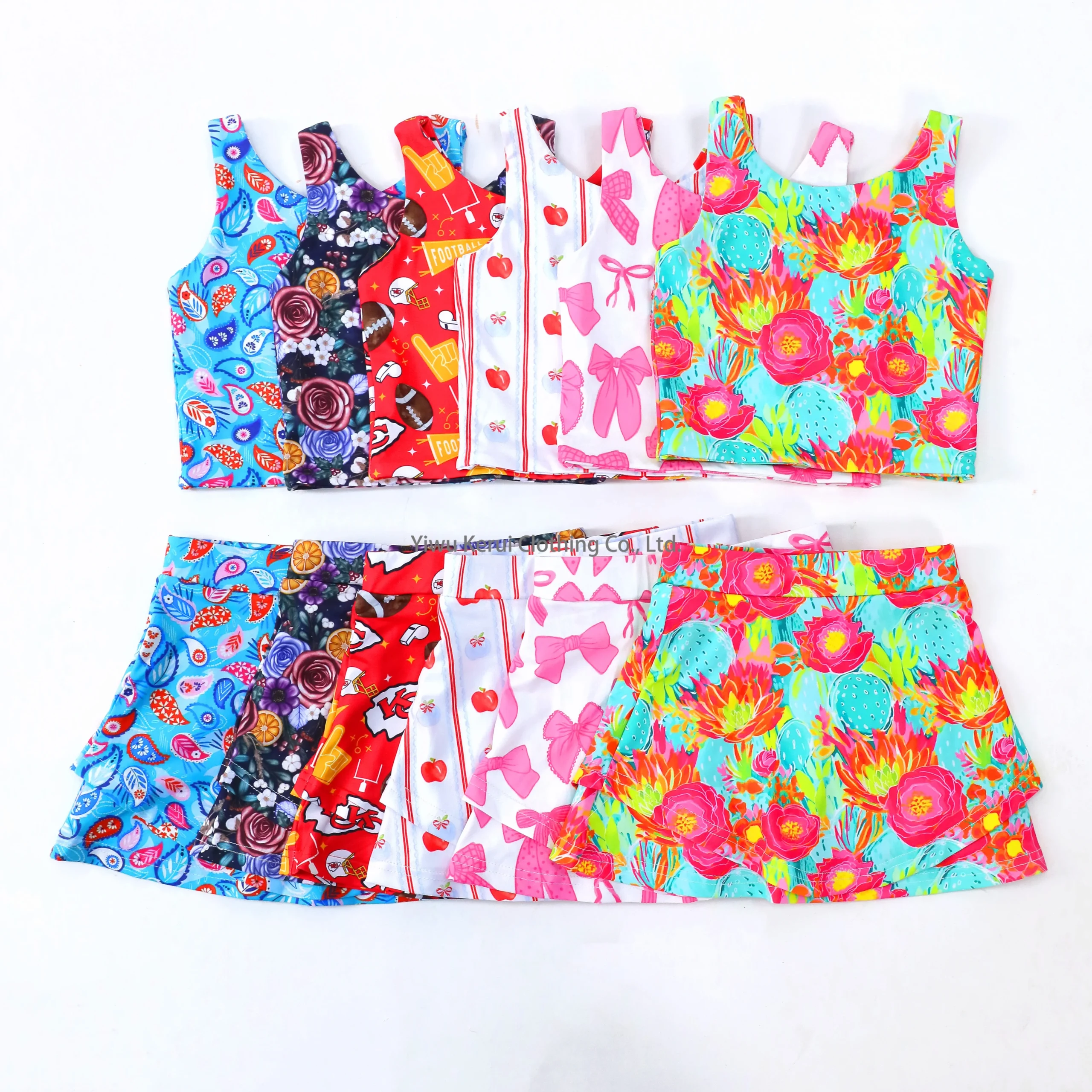 Kerui Casual 2-Piece Gym Skirts Fitness Set for Toddlers Baby Girl Yoga Wear with Floral Pattern Children's Gym Outfit - Image 4