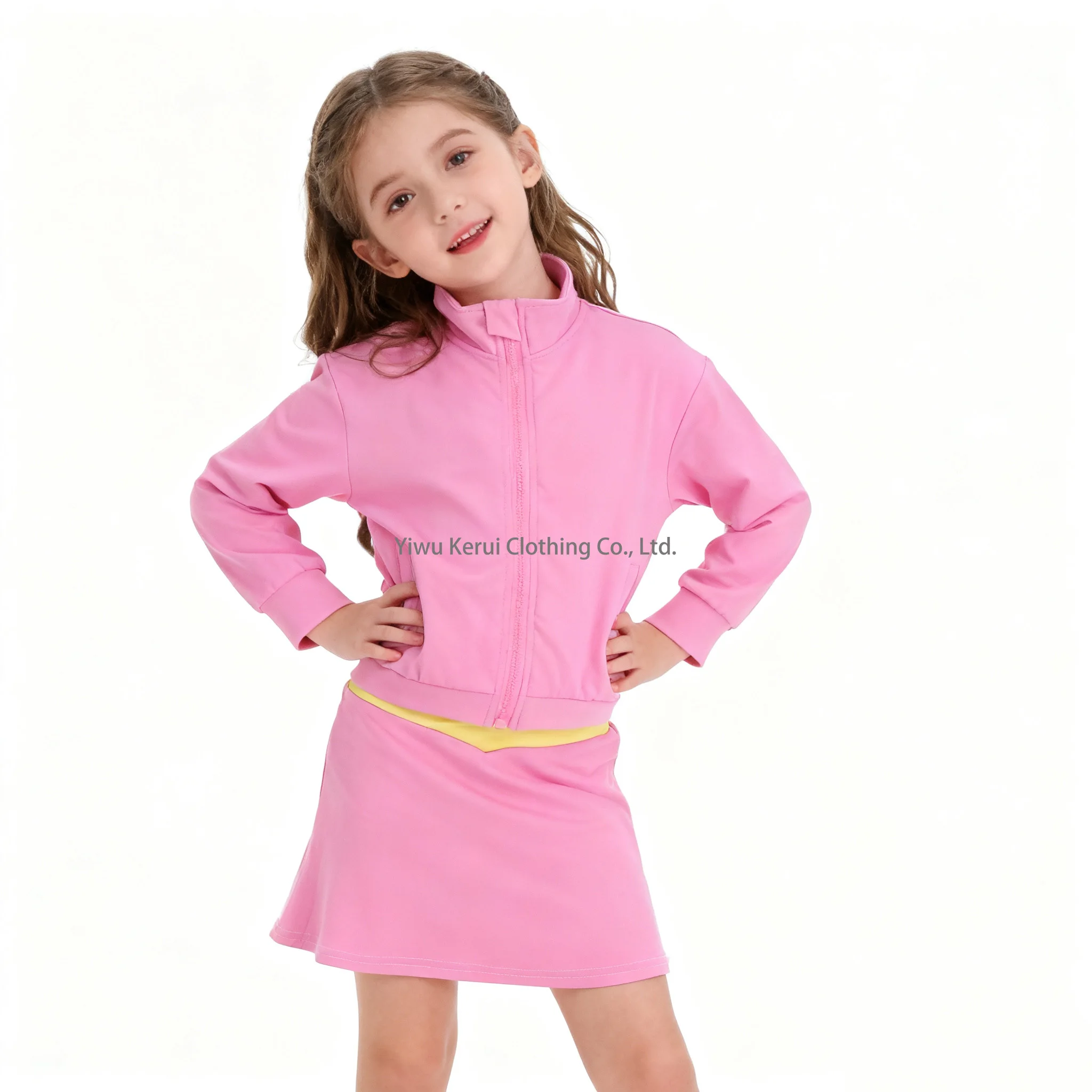 Kerui Long Sleeve Zipper Top and Skirt Set Fashion Yoga Kids Gym Set Active Wear Tennis Children Dress - Image 4