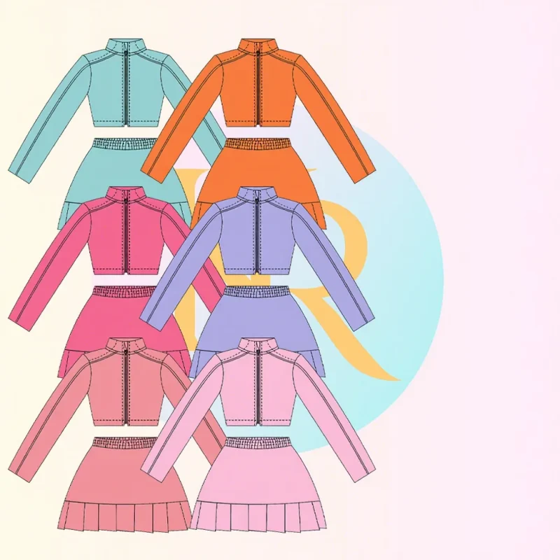 KERUI Girls Sports Customized Macaron Colored Stand up Collar Jacket Skirt Girls' Yoga Set Girl's Tracksuit Set Tennis Skirt Set