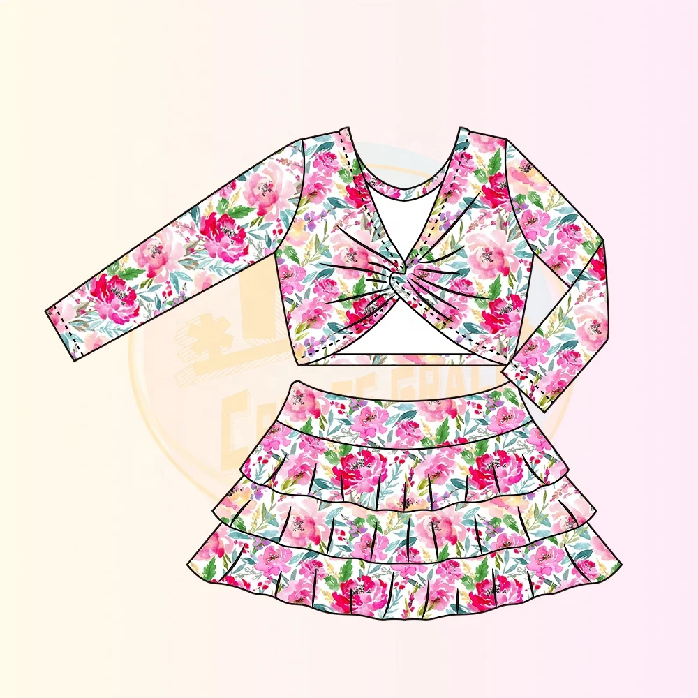 KERUI Twisted Yoga Long Sleeved Top+Three Layer Skirt Yoga Skirt Set Girls Gym Fitness Sets Yoga Fitness Sets - Image 3