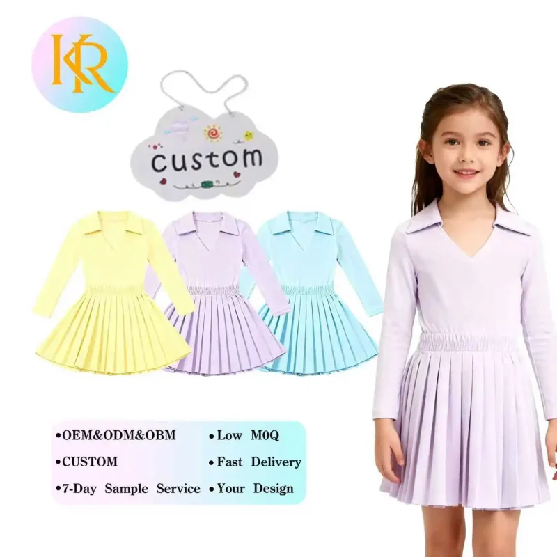 Kerui 2-16 Years Baby Girl Yoga Dress Long Sleeve Summer Clothes in Orange Activewear Dress for Girls Clothing