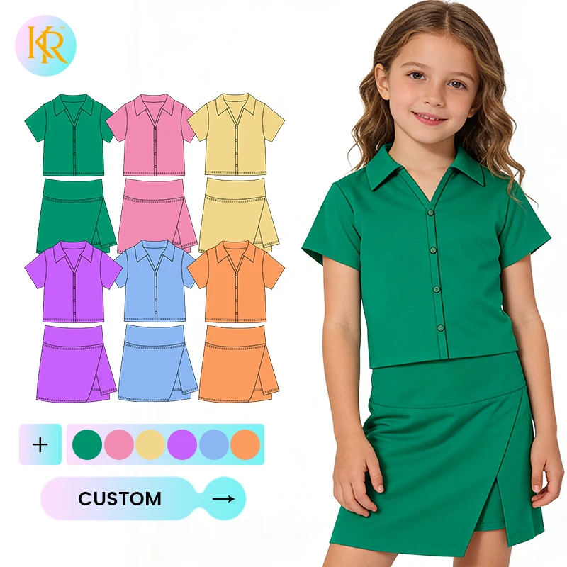 Kerui Latest Design Fashionable Girls Athletic Wear Two-Piece Active Sport Set Children Gym Yoga Training Athletic Tennis Set