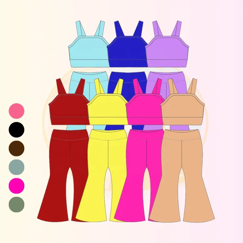 KERUI New Fashion Children Sportswear Sleeveless Yoga Top and Flared Pants Set Nylon Children Activewear Set