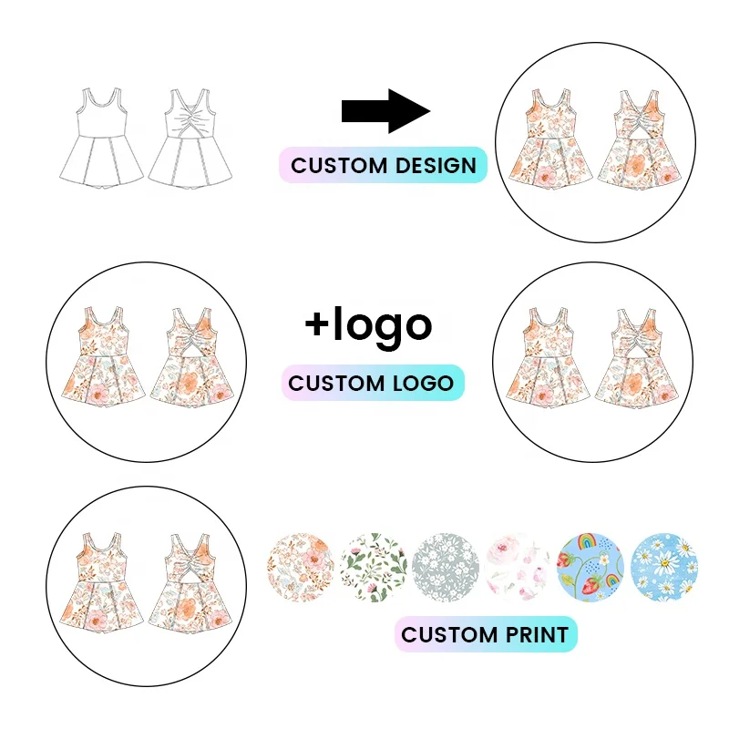 Kerui Active Wear Kids Sportswear Baby Girls Custom Workout Yoga Dress Baby Kids Gym Sleeveless Custom Prints Tennis Dress - Image 4