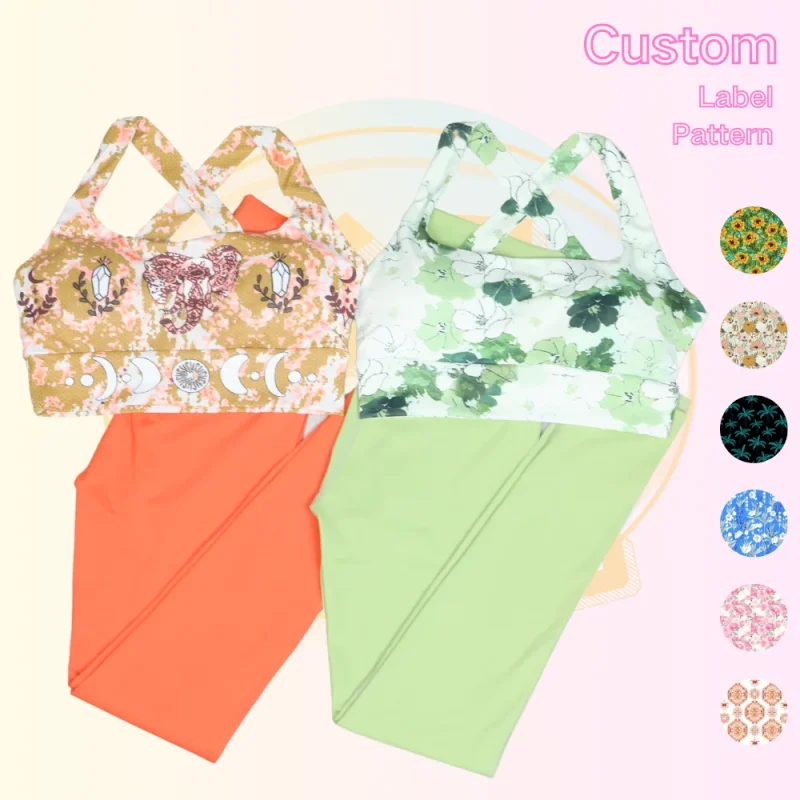 KERUI  Sublimation Printing Yoga Sets Summer Fitness Girl Yoga Wear Breathable Plus Size Seamless Windproof Yoga Set