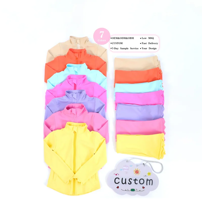 KERUI Girls Sports Nylon Sportswear Set Kids Girls Yoga Sets Custom 2 Piece Active Wear Sports Jacket Micro Flared Pants Set