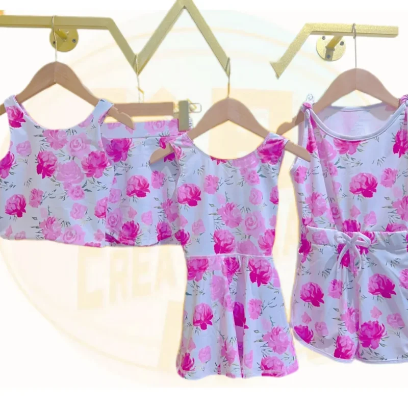 Custom Baby Girl Sports Wear Floral Printed Yoga Workout Dress Fashionable Fitness Clothing