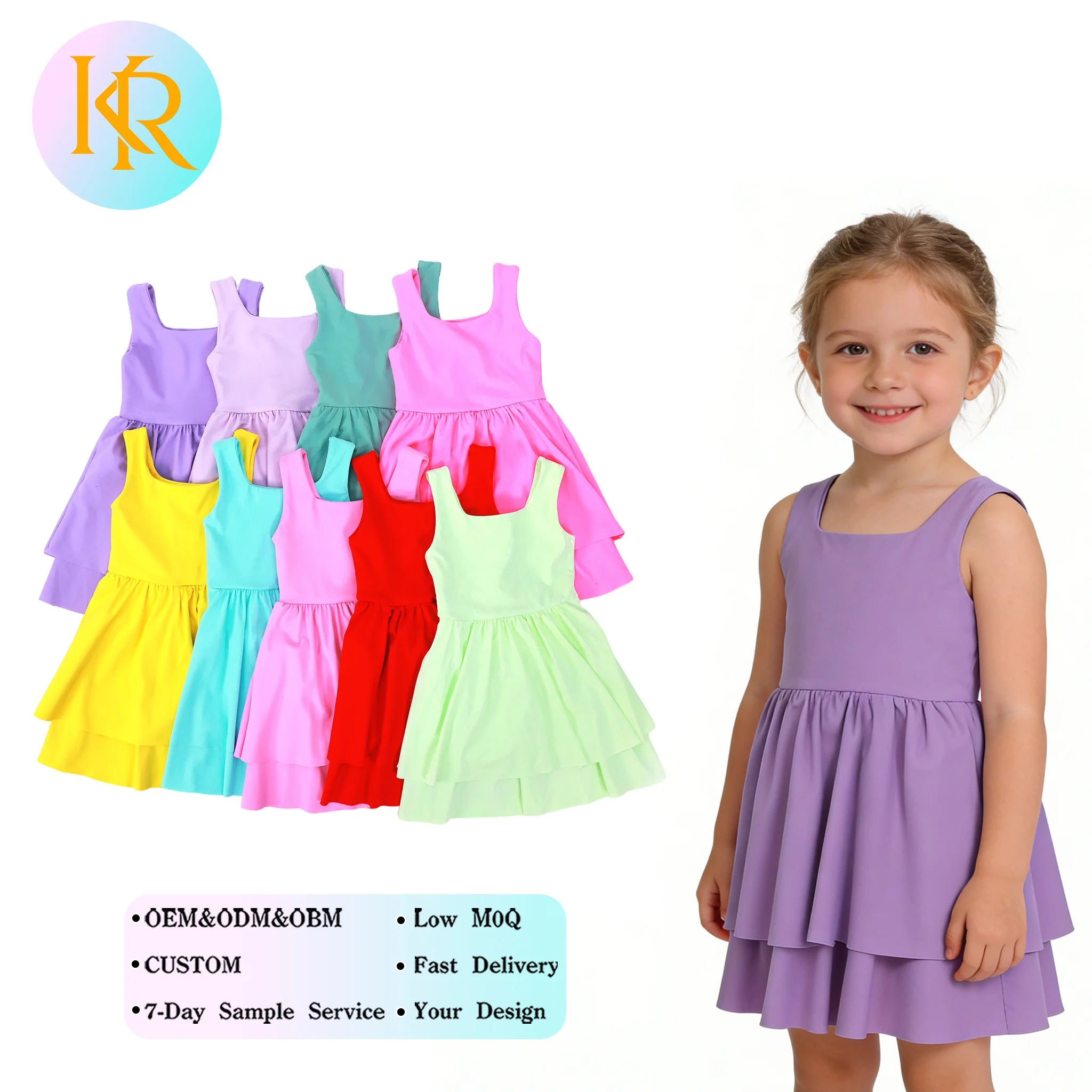 Kerui Girls Athletic Wear Yoga Sleeveless Ballet Double Layer Dress Built in Shorts Anti Exposure Anti Pilling Sports Dress