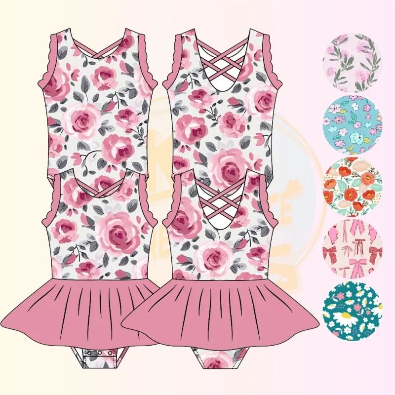 Kerui Girls' Gymnastic Sleeveless Crossed Beauty Back Summer Performance Leotards Children's Ballet Youth Girls Athletic Wear