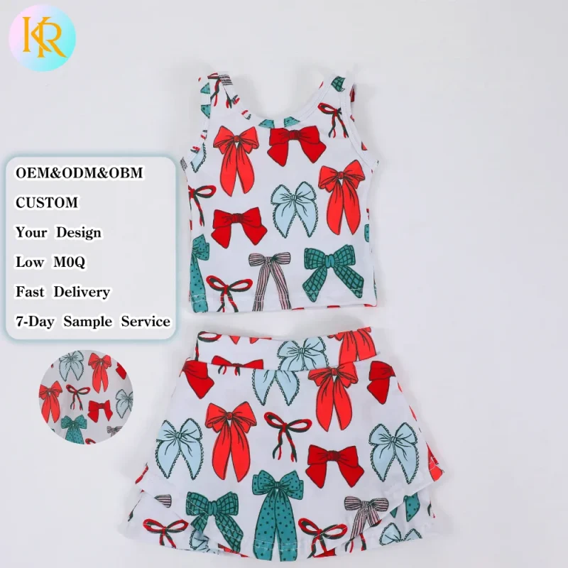 Kerui Girls Sports 2 Piece Yoga Set Summer Tennis Skirt for Toddler Girls Custom Hot Printed Girls Nylon Golf Active Wear Sets