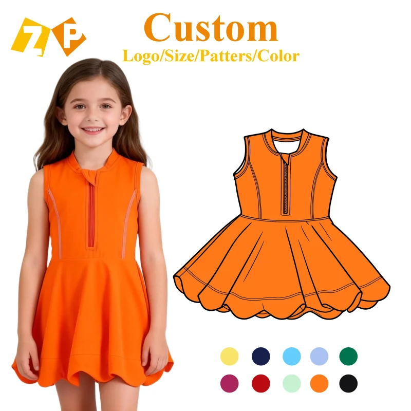Zhengpai High Quality Yoga Dress Boutique Style Zip up Sleeveless Dress Kids Girl Floral Cut Fitness Clothing