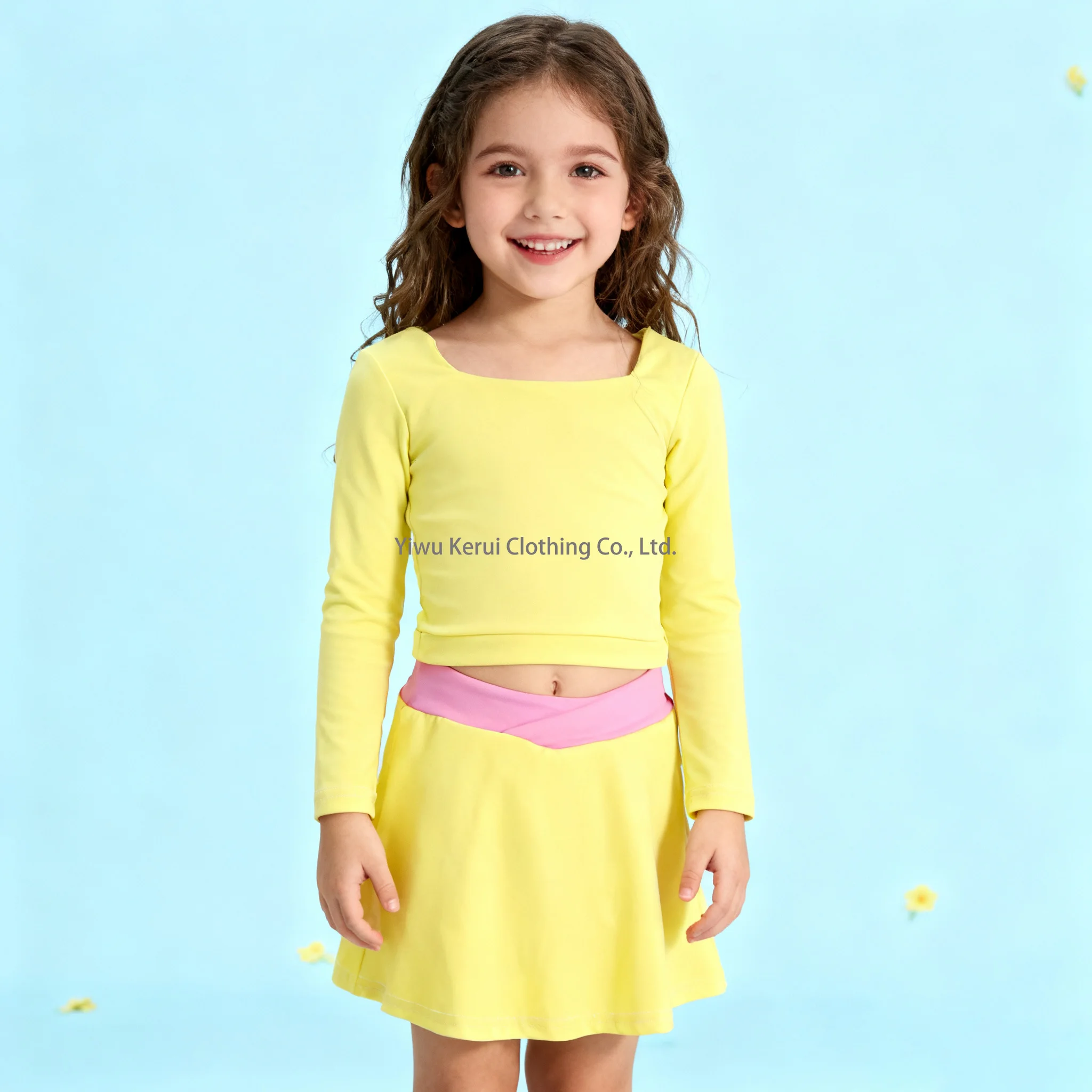 Kerui Active Wear Kids Yoga Sportswear Gym Clothing Girls Sports Candy Colored Long Sleeved Tops and Shorts Nylon Suits - Image 4