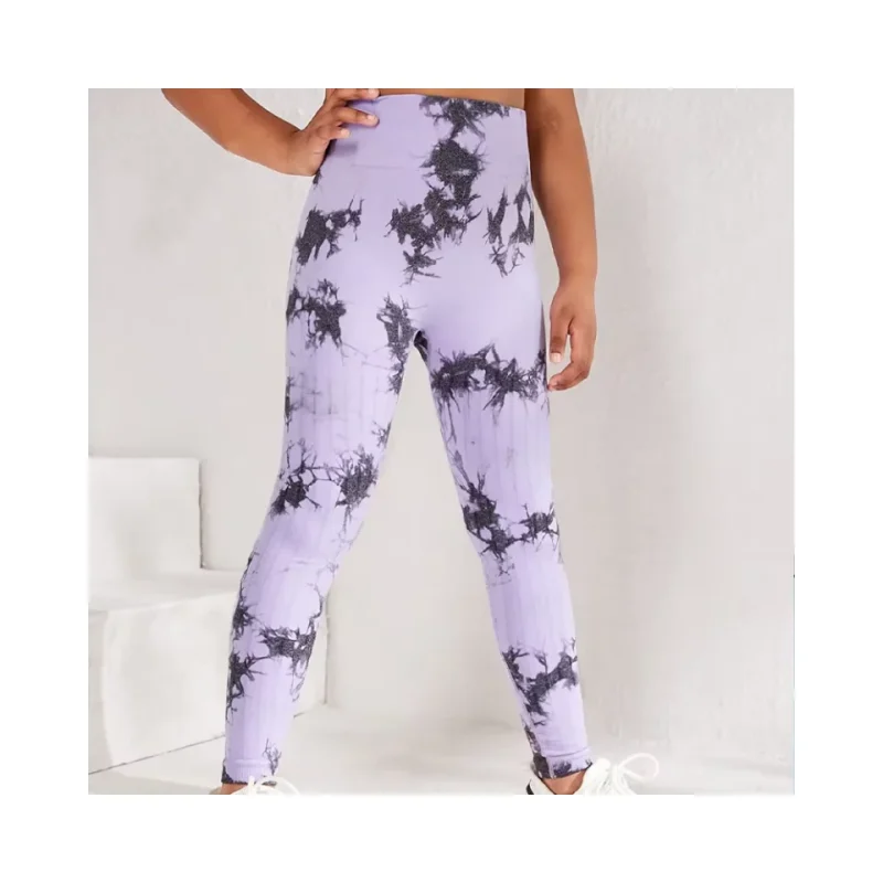 Customise New Little Girls High Waisted Quick Dry Breathable Tie Dye Yoga Leggings for Workout Sports
