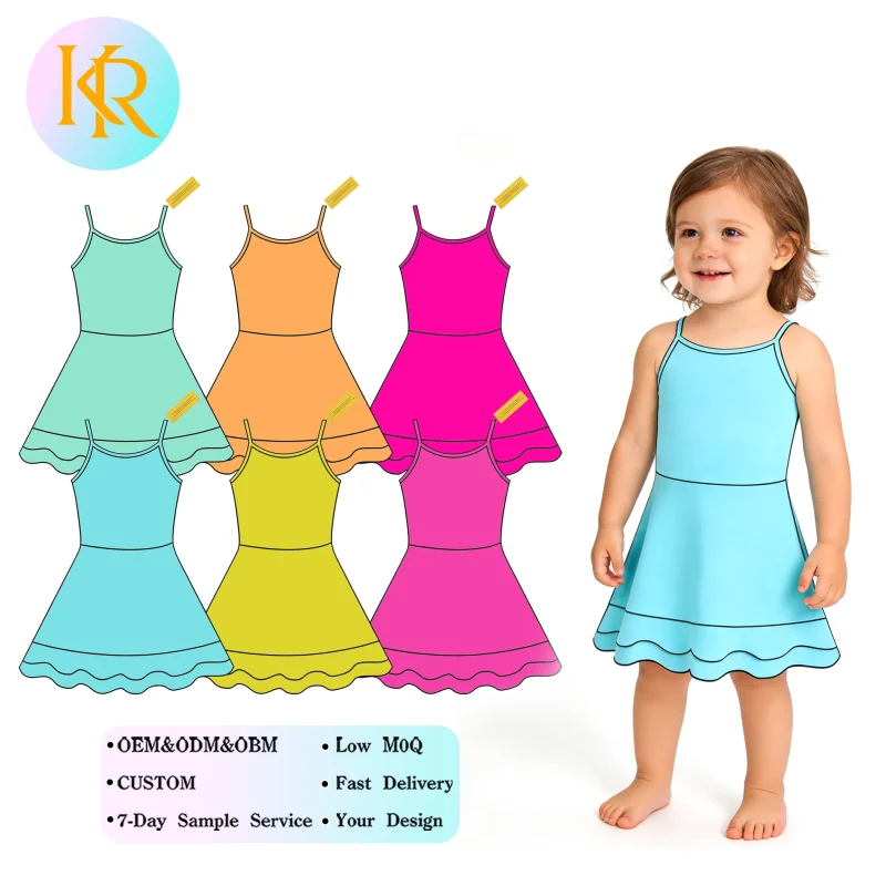 Kerui Girls Kids Dress Kids Yoga Sleeveless Dress with Shorts Custom Color and Logo Design Girls Summer Dress