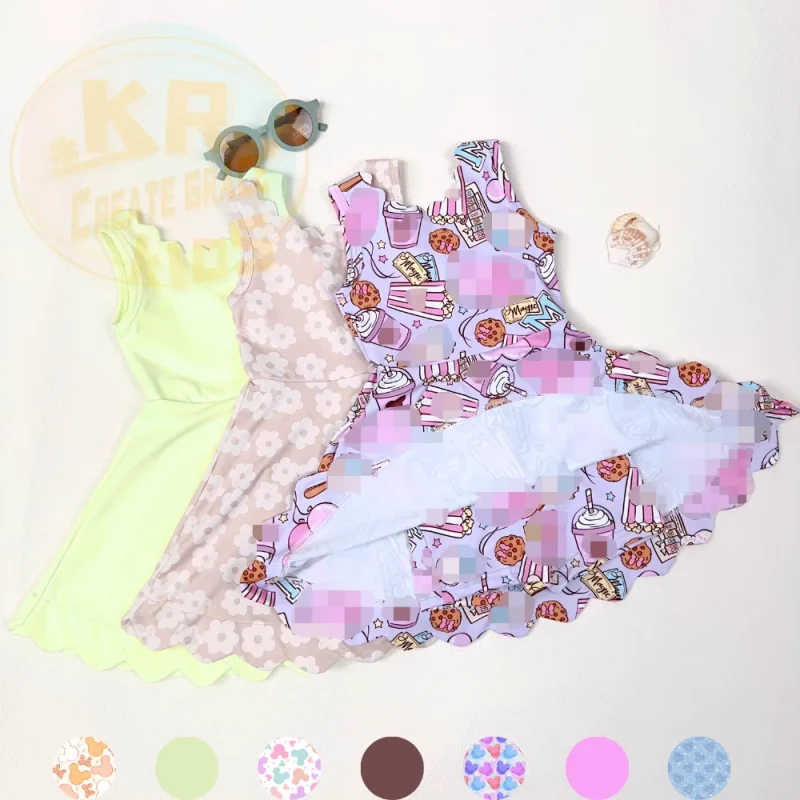 Kerui New Arrival Casual Girls Sports Dress Kids Quick Dry Yoga Dress Multi Color Prints Toddlers Tennis Dress with Shorts