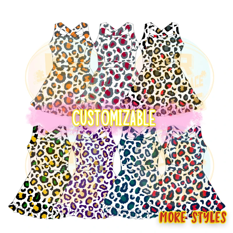 Wholesale Sport Wear Custom Leopard Print Tennis Skirts Girls Dresses for Kids