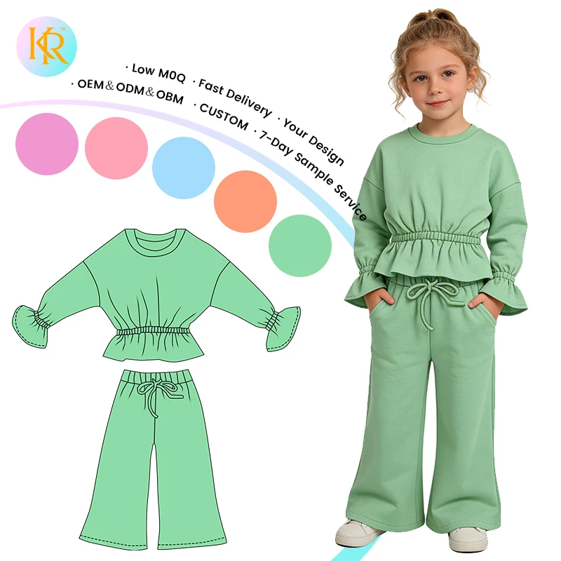 Kerui Girls Active Wear Kids Solid Basic Yoga Set New Arrival Kids Warm Autumn Winter Long Sleeve and Pants Suit
