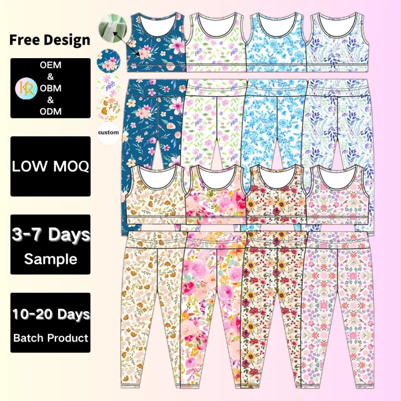 Kerui Quick Dry Scrunch Butt Legging Breathable Elastic Waist Vest Pants Set with Pattern Yoga Set Activewear for Kids Girl